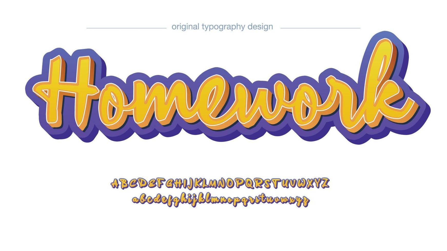 yellow and purple cute handwritten calligraphy font vector