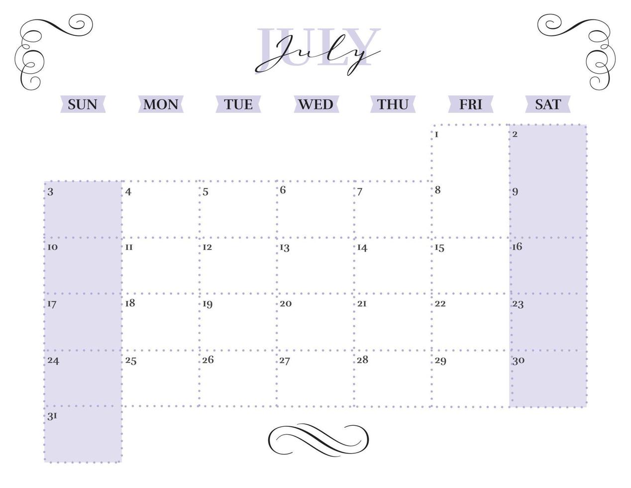 july elegant 2022 monthly calendar planner printable vector