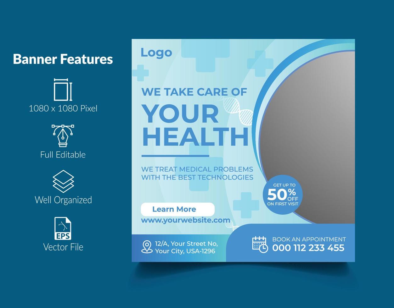 Medical health care social media Post Template vector