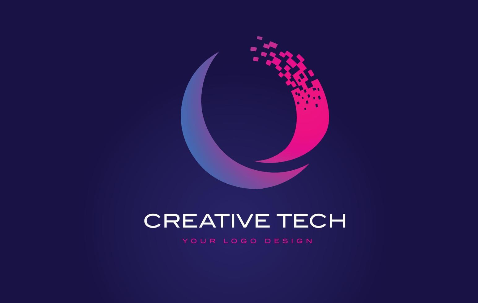 o diseño de logotipo de letra inicial con píxeles digitales en colores azul violeta. vector