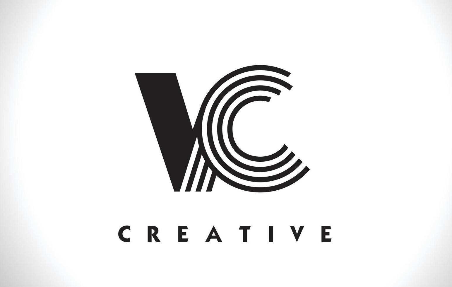 VC Logo Letter With Black Lines Design. Line Letter Vector Illustration