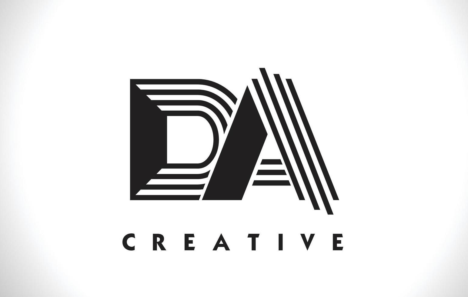 Letra del logotipo de DA con diseño de líneas negras. Ilustración de vector de letra de línea