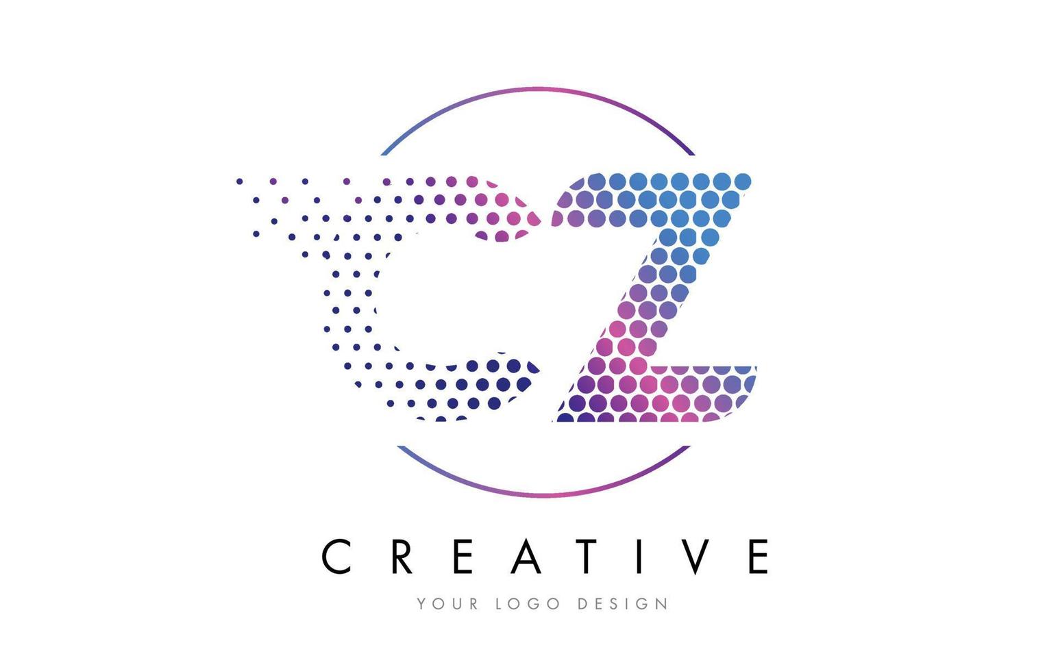 CZ C Z Pink Magenta Dotted Bubble Letter Logo Design Vector