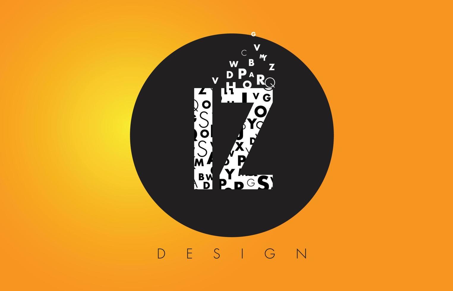 IZ I Z Logo Made of Small Letters with Black Circle and Yellow Background. vector