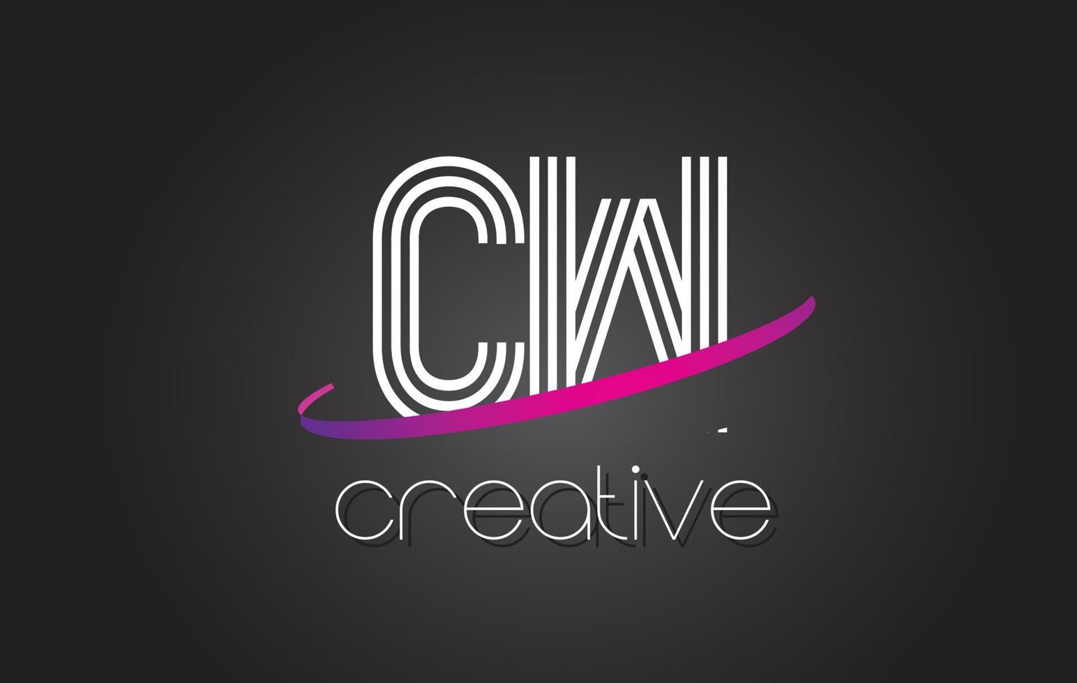 Logotipo de letra cw cw con diseño de líneas y swoosh morado. vector