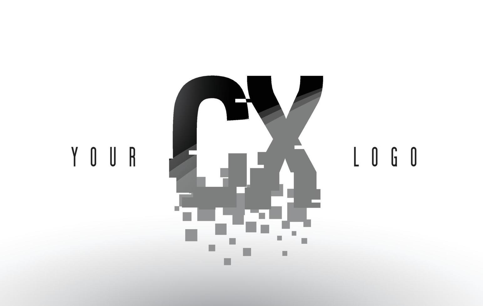CX C X Pixel Letter Logo with Digital Shattered Black Squares vector