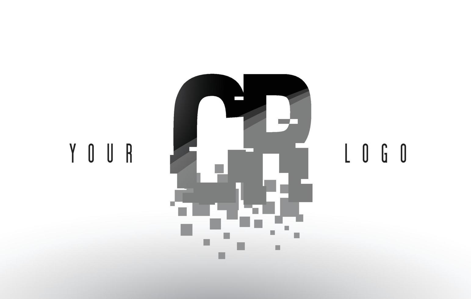CR C R Pixel Letter Logo with Digital Shattered Black Squares vector