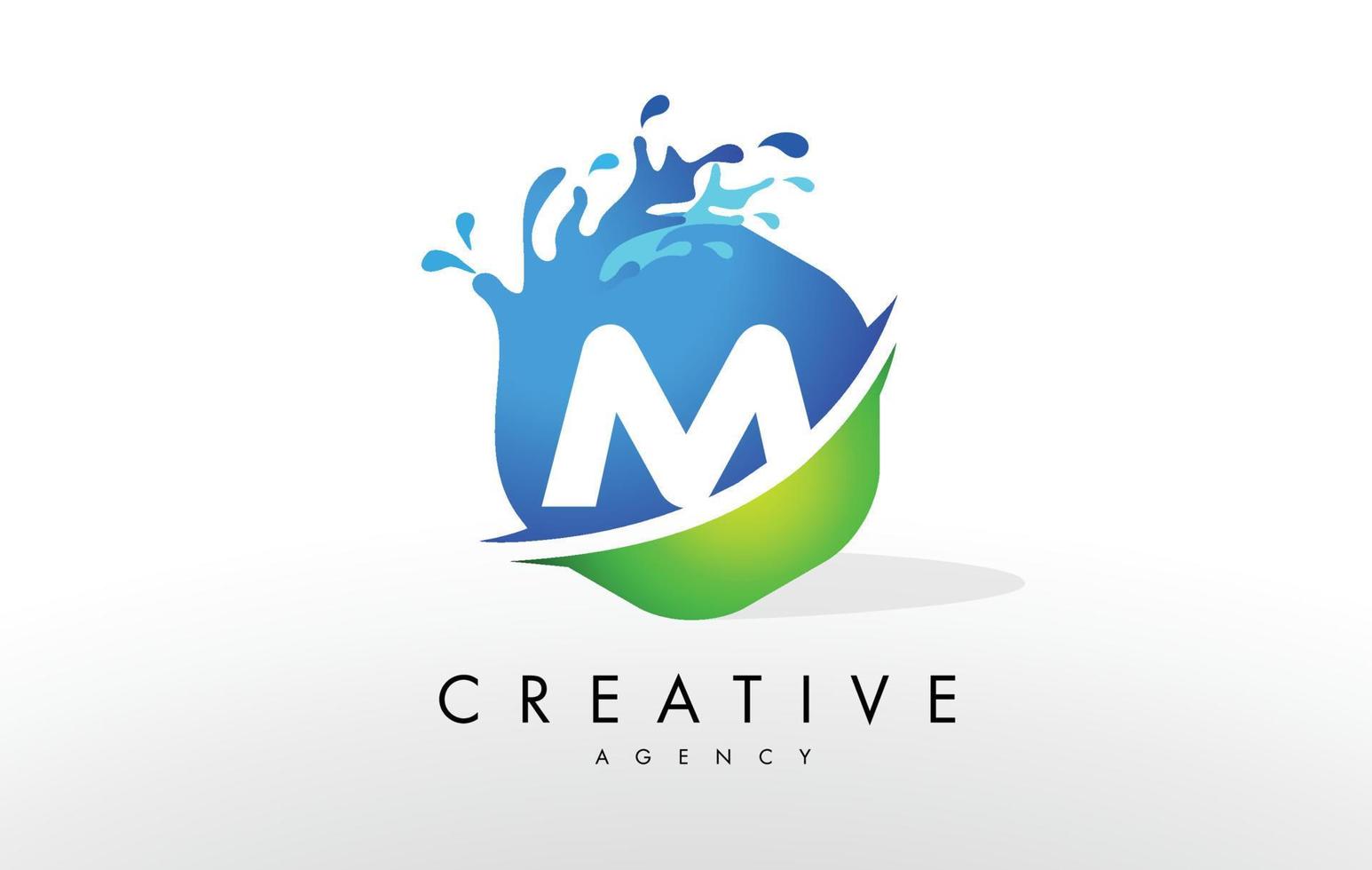 M Letter Logo. Blue Green Splash Design Vector