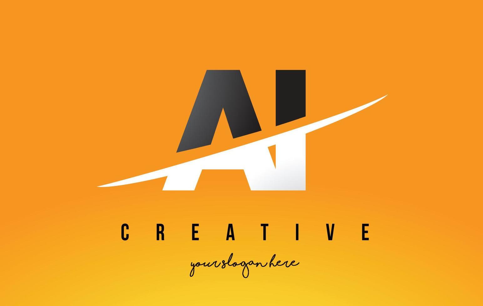 AI A I Letter Modern Logo Design with Yellow Background and Swoosh. vector