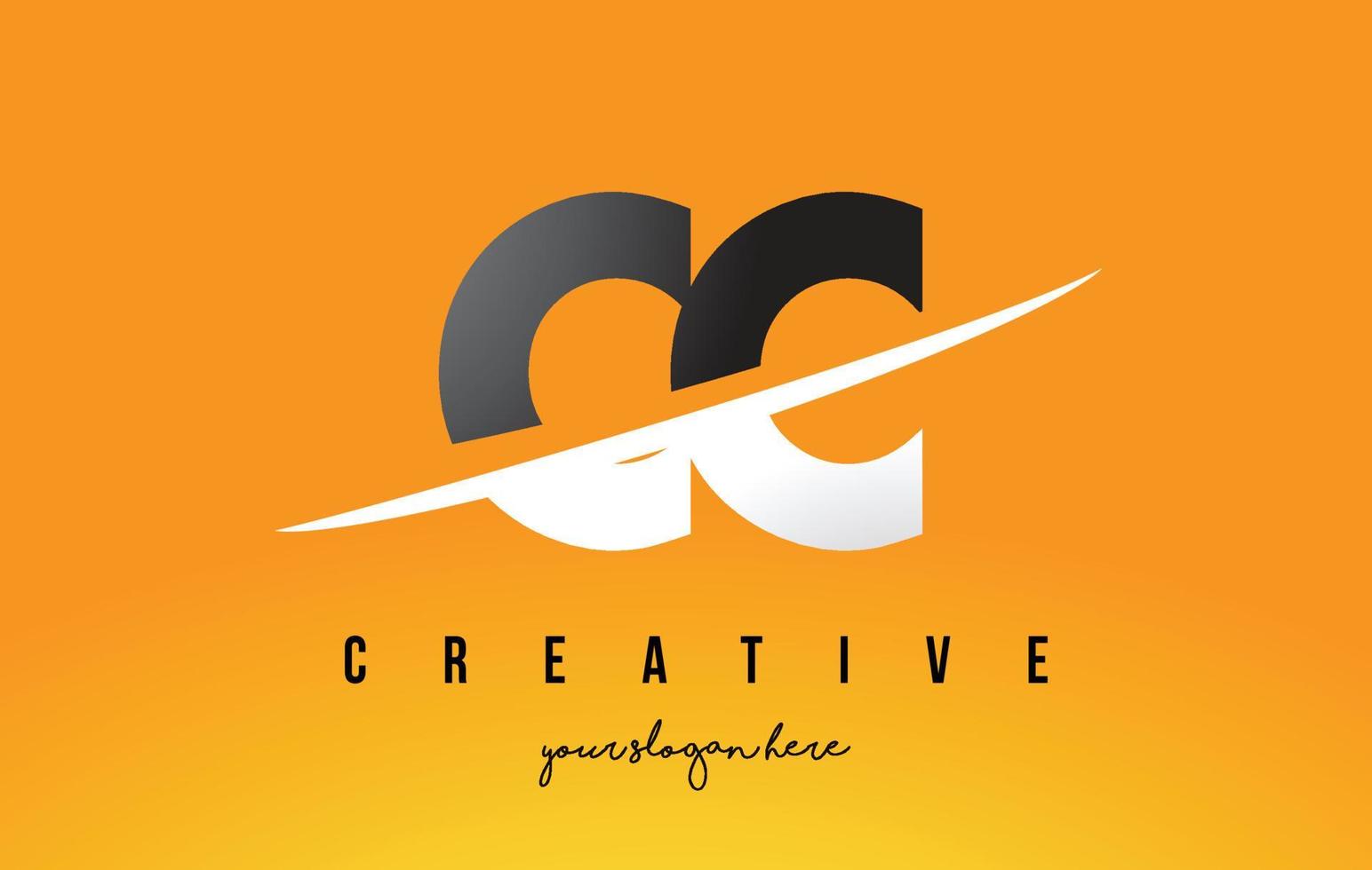 CC C C Letter Modern Logo Design with Yellow Background and Swoosh. vector