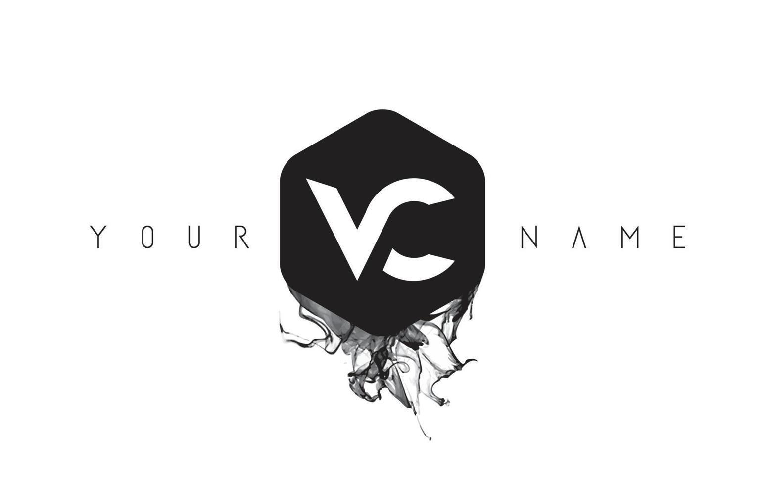 Diseño de logotipo de letra vc con derrame de tinta negra. vector