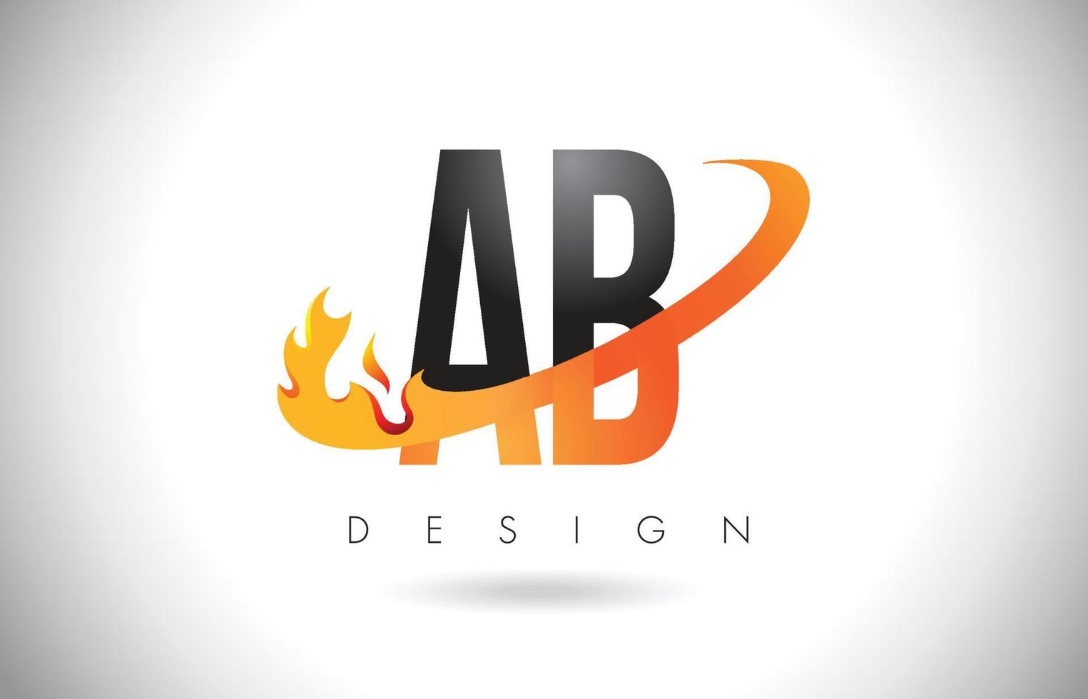 Logotipo de letra ab ab con diseño de llamas de fuego y swoosh naranja. vector