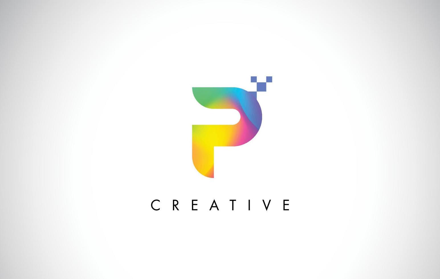 Vector de diseño de letra de logotipo colorido p. icono de letra degradado arco iris creativo