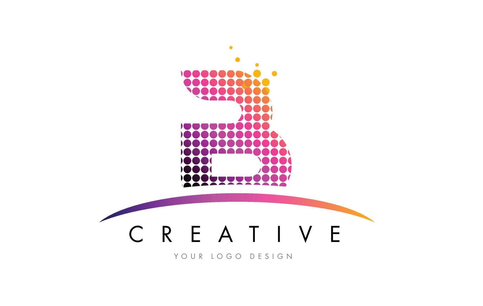 B Letter Logo Design with Magenta Dots and Swoosh vector