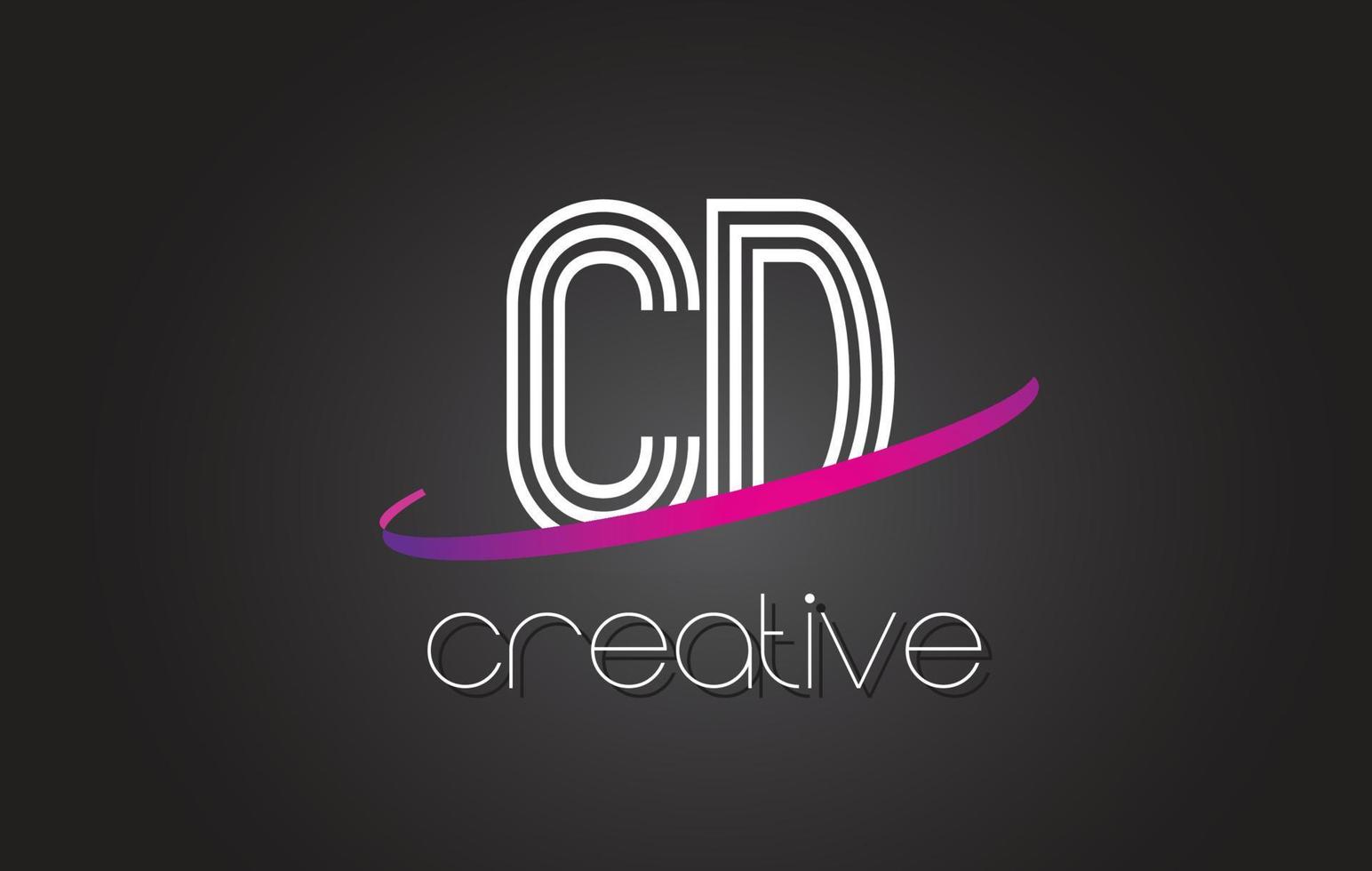 CD C D Letter Logo with Lines Design And Purple Swoosh. vector