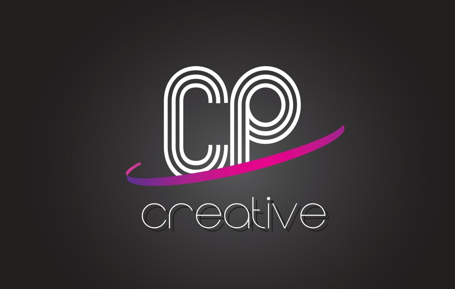 Logotipo de letra cp cp con diseño de líneas y swoosh morado. vector