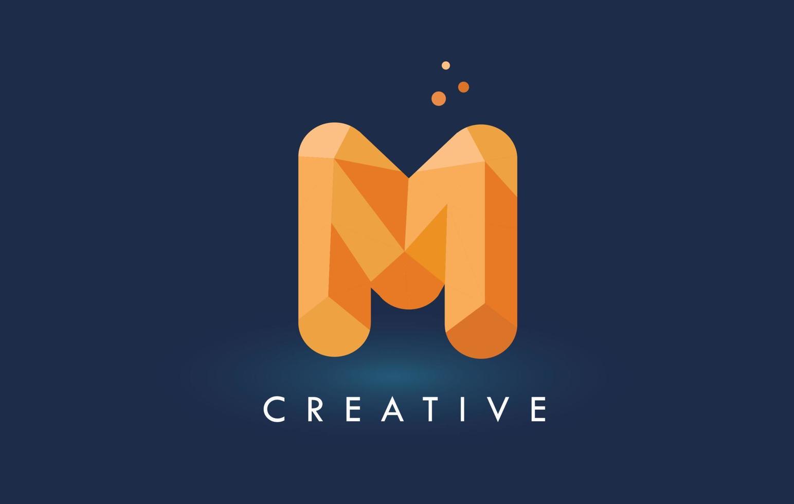 M Letter With Origami Triangles Logo. Creative Yellow Orange Origami Design. vector