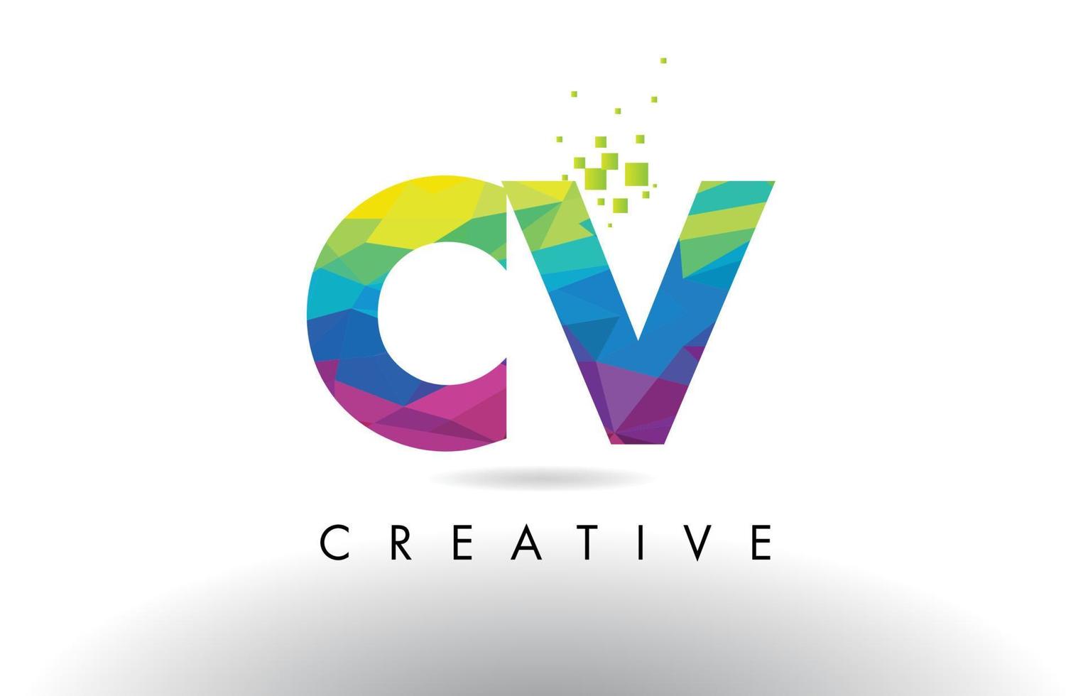 CV C V Colorful Letter Origami Triangles Design Vector. vector