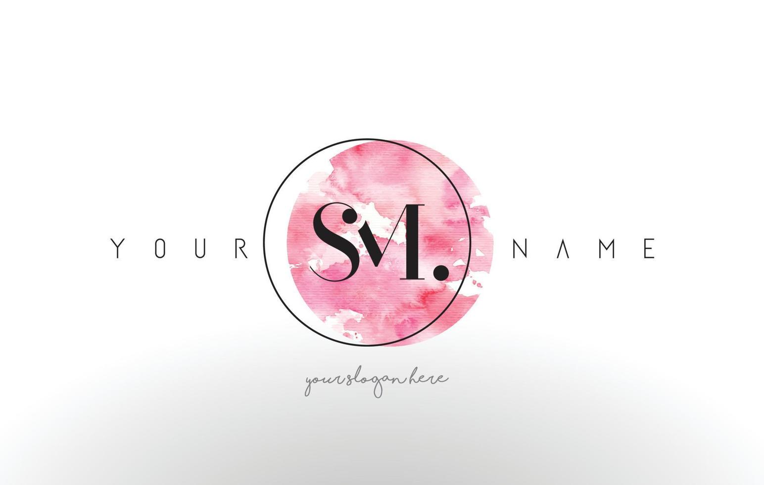 SM Letter Logo Design with Watercolor Circular Brush Stroke. vector