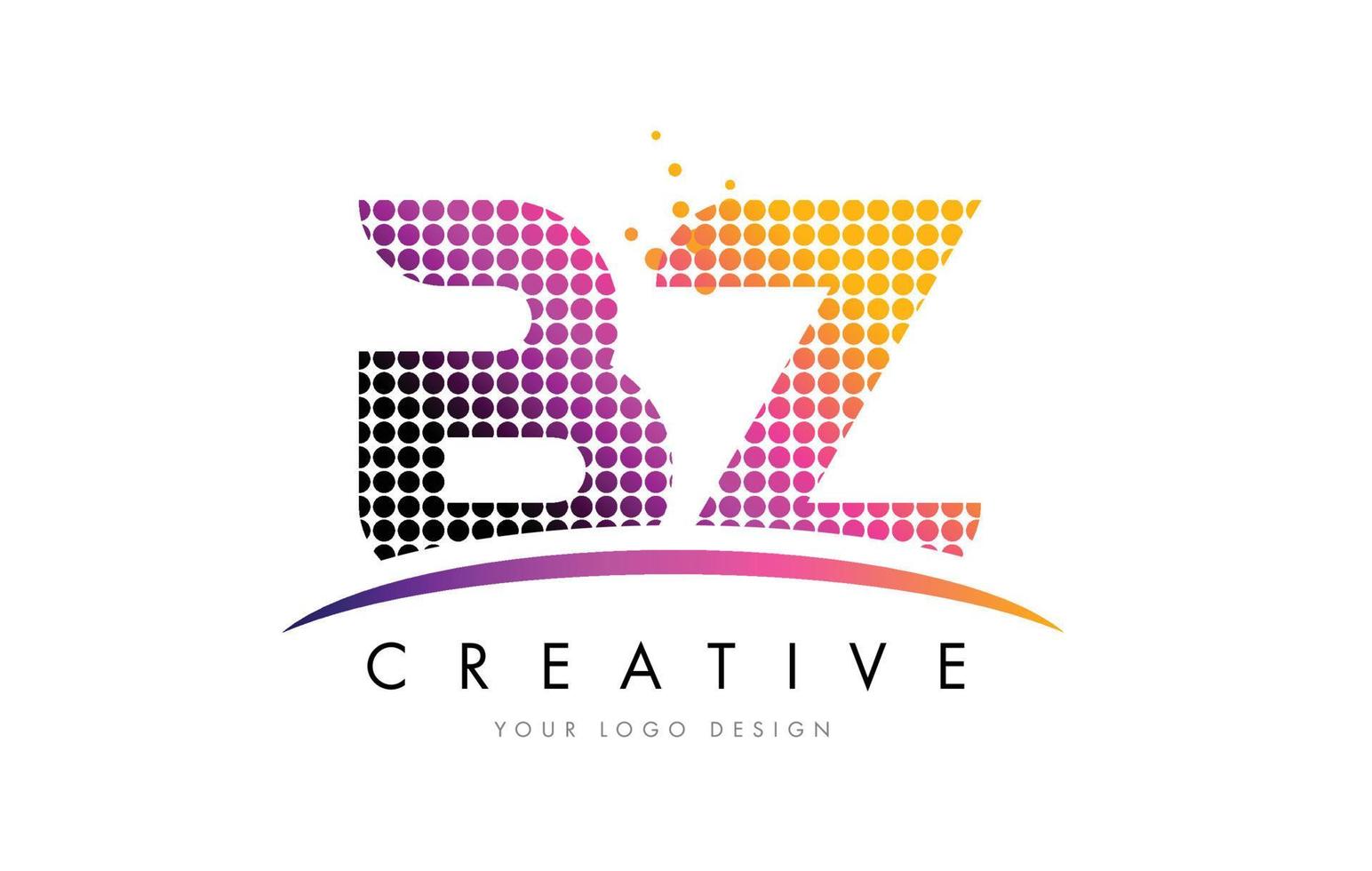 Diseño de logotipo bz bz letter con puntos magenta y swoosh vector