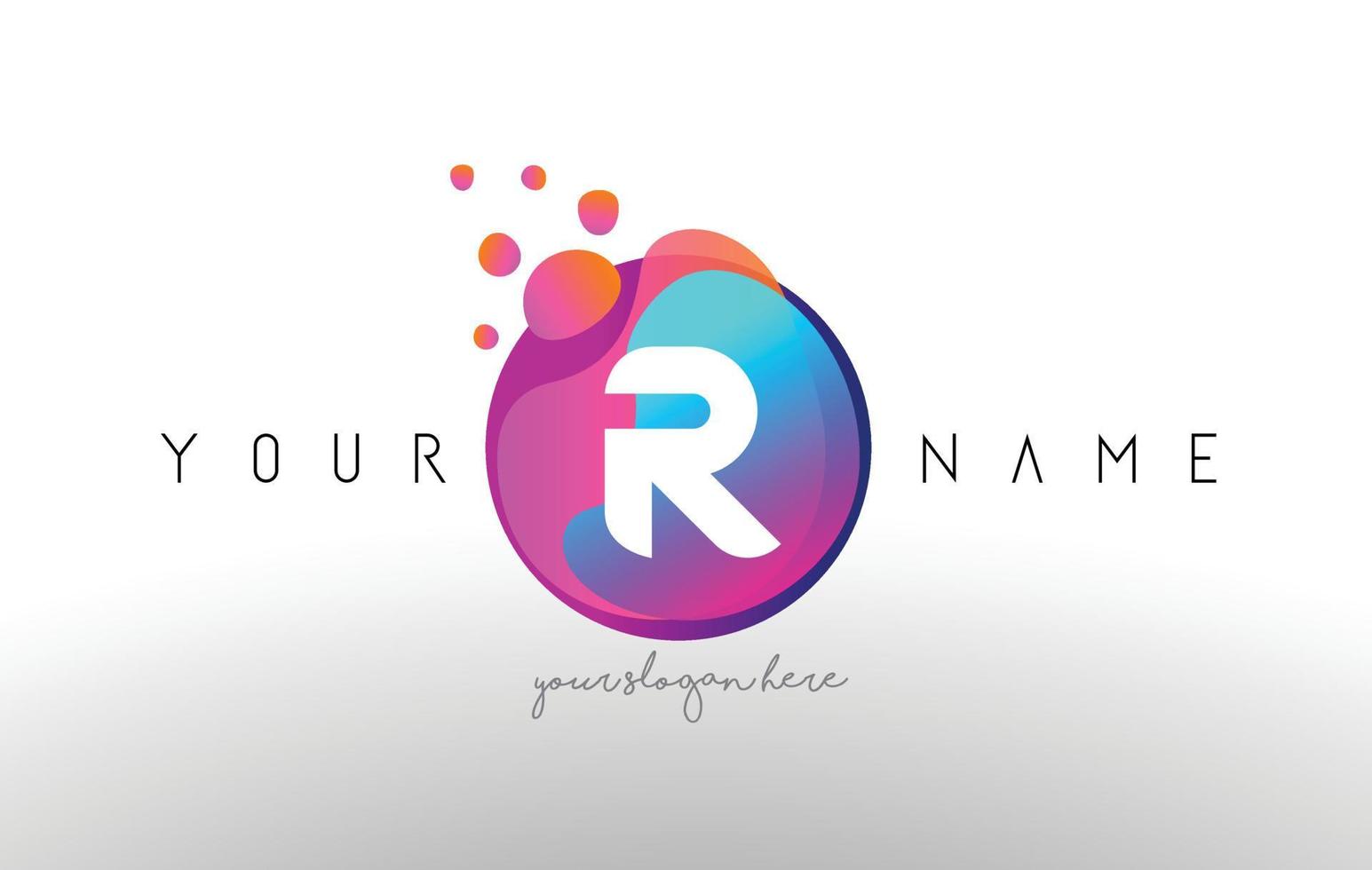 Logo de letra r puntos con burbujas. un vector de diseño de letra con partículas de colores vibrantes.