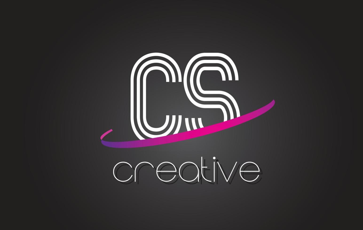 Logotipo de letra cs cs con diseño de líneas y swoosh morado. vector