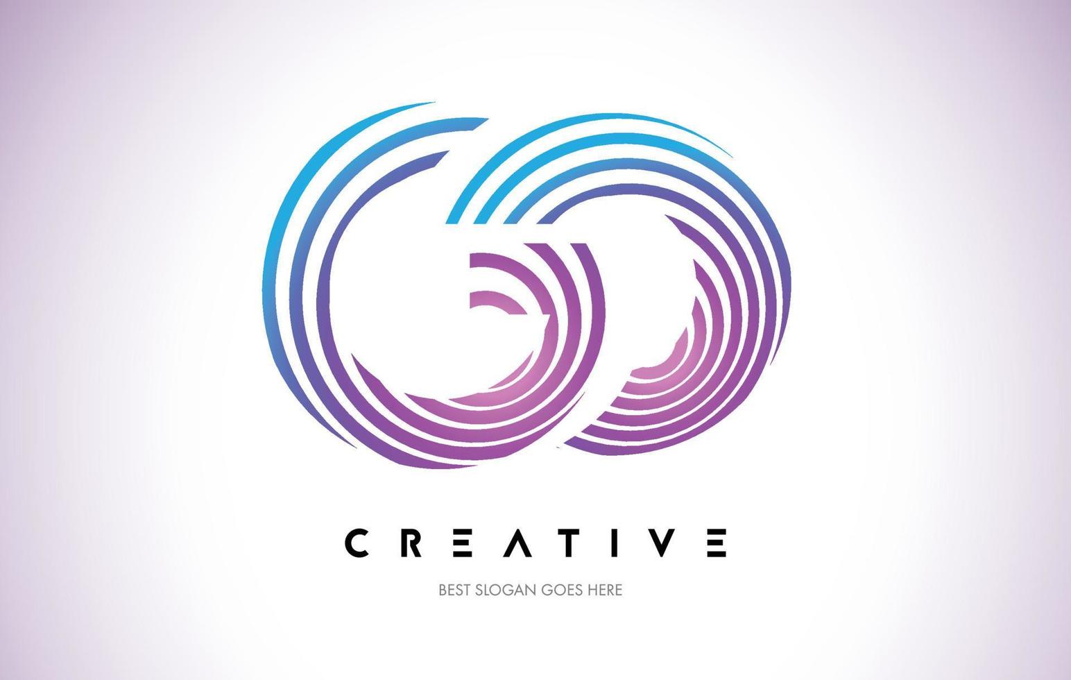 GO Lines Warp Logo Design. Letter Icon Made with Purple Circular Lines. vector