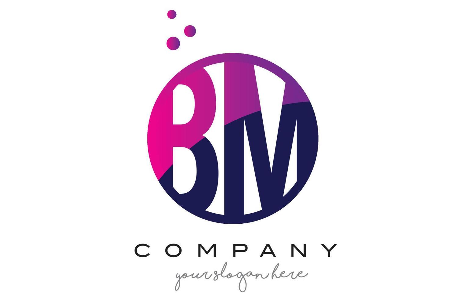 BM B M Circle Letter Logo Design with Purple Dots Bubbles vector
