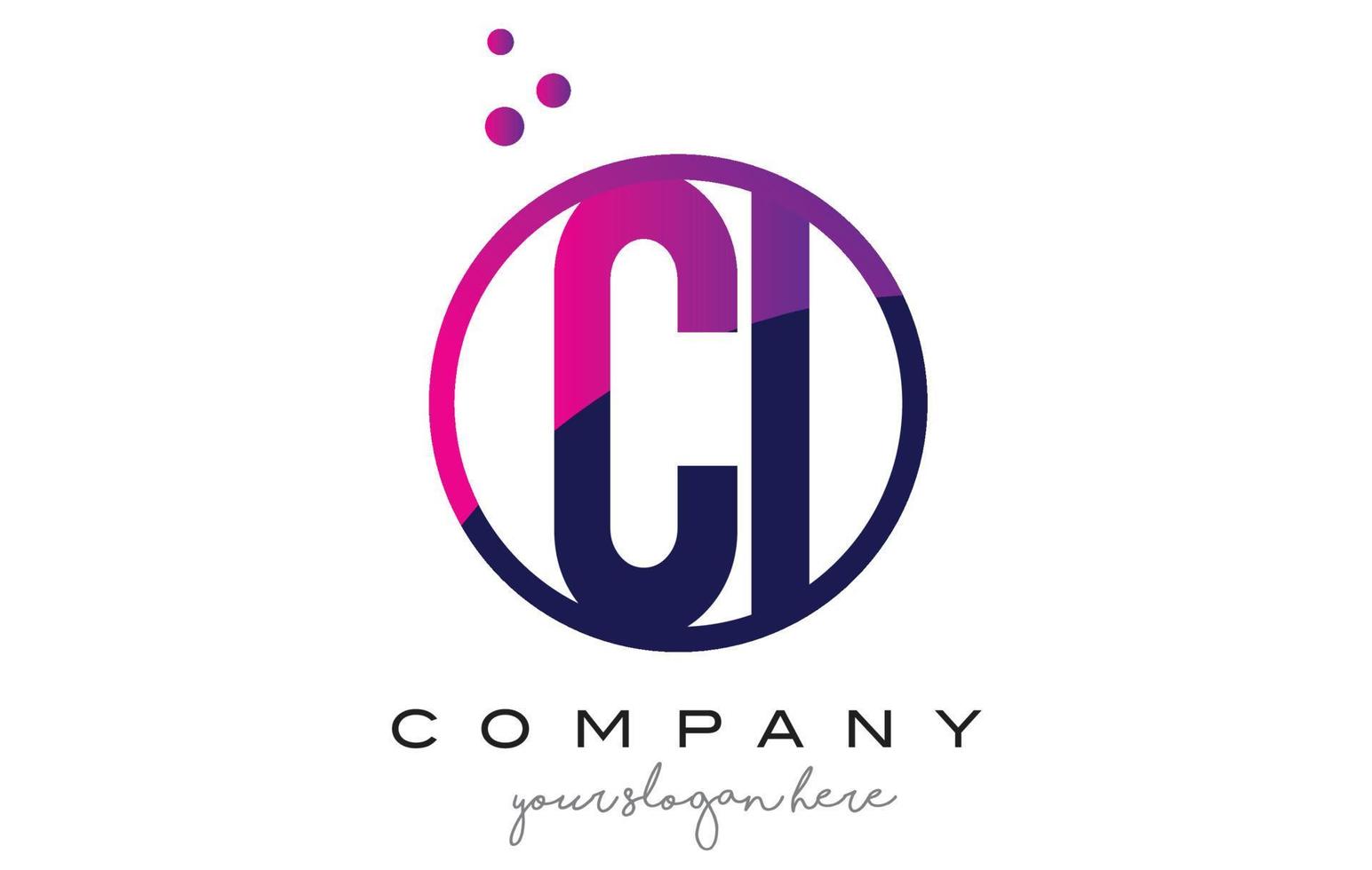 CI C I Circle Letter Logo Design with Purple Dots Bubbles vector