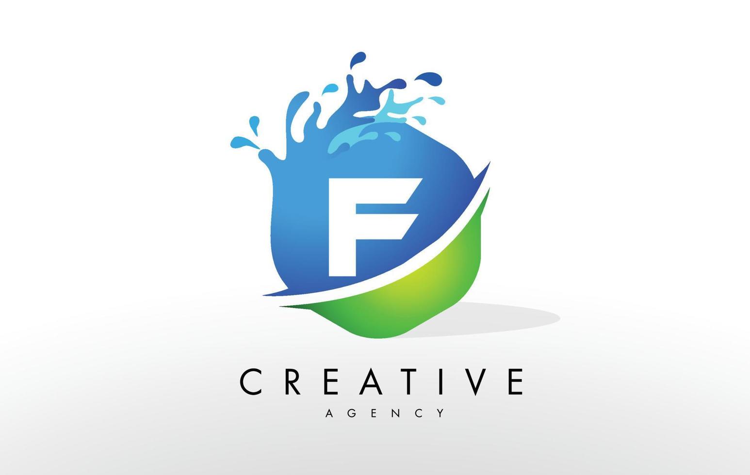 F Letter Logo. Blue Green Splash Design Vector