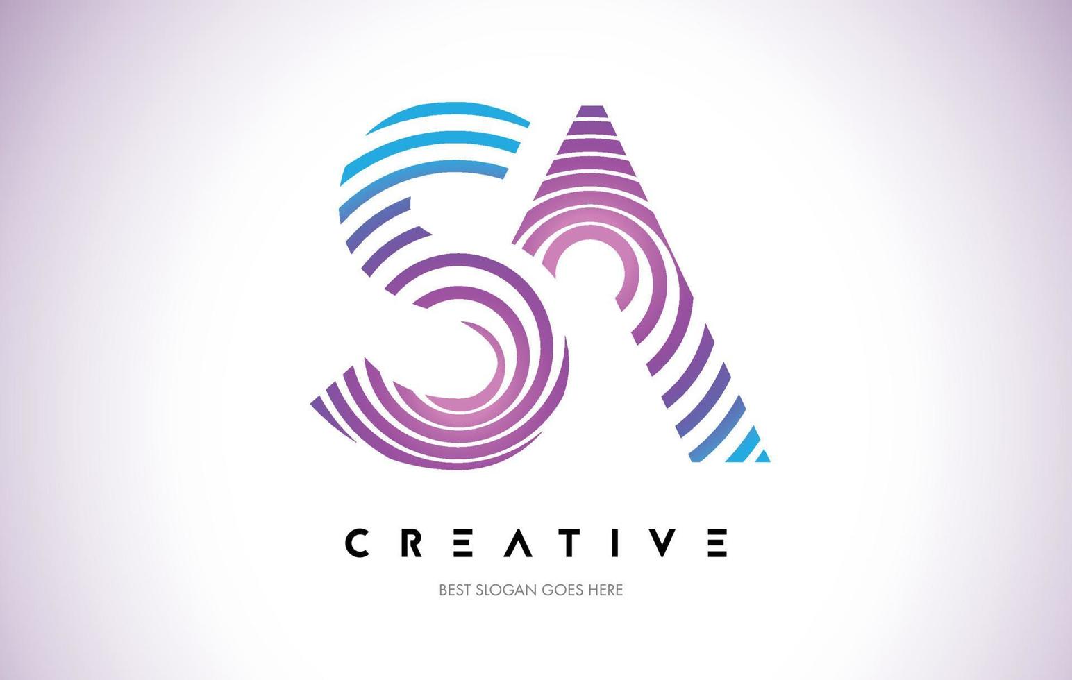 SA Lines Warp Logo Design. Letter Icon Made with Purple Circular Lines. vector