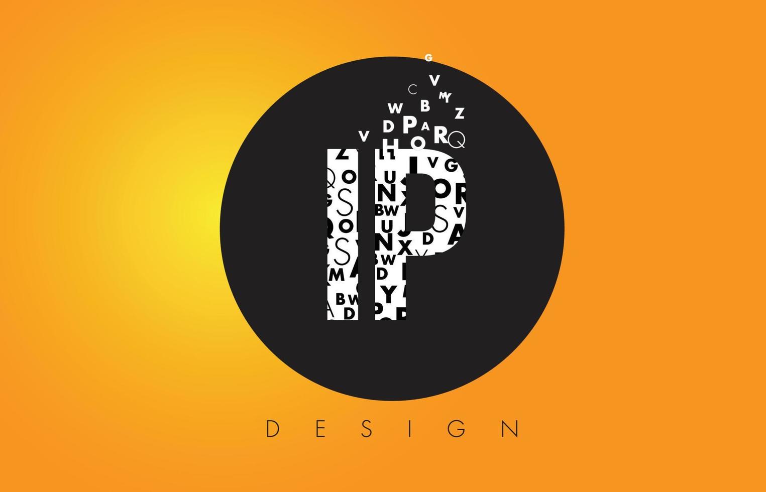 IP I P Logo Made of Small Letters with Black Circle and Yellow Background. vector