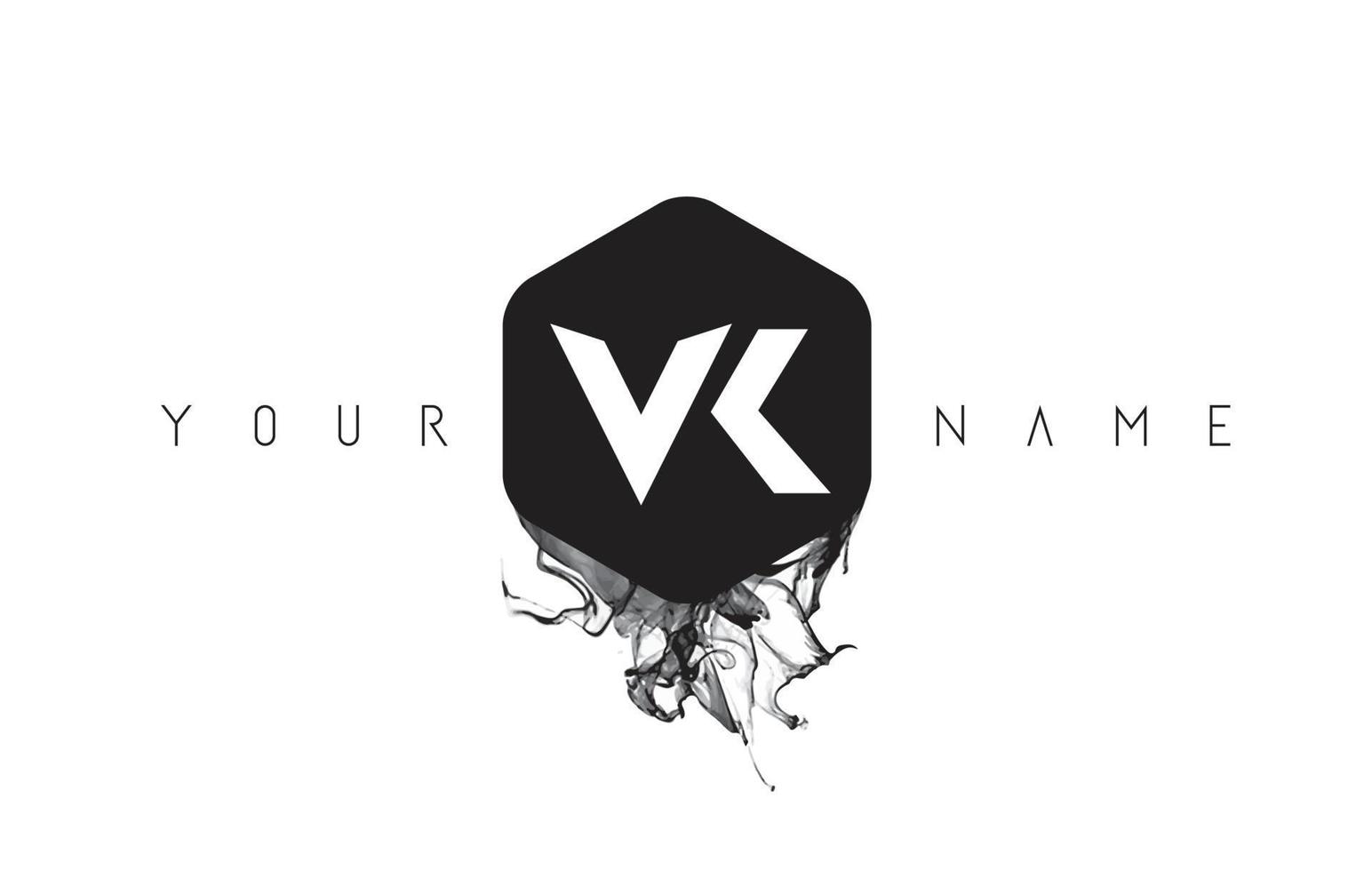 Diseño de logotipo de letra vk con derrame de tinta negra. vector