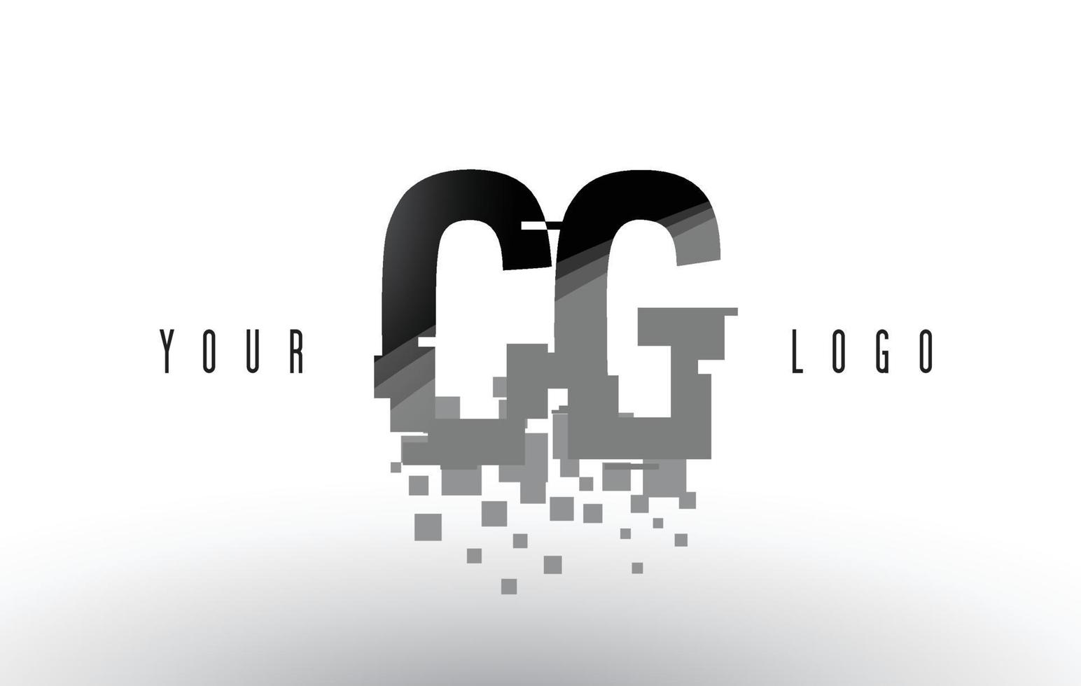 CG C G Pixel Letter Logo with Digital Shattered Black Squares vector