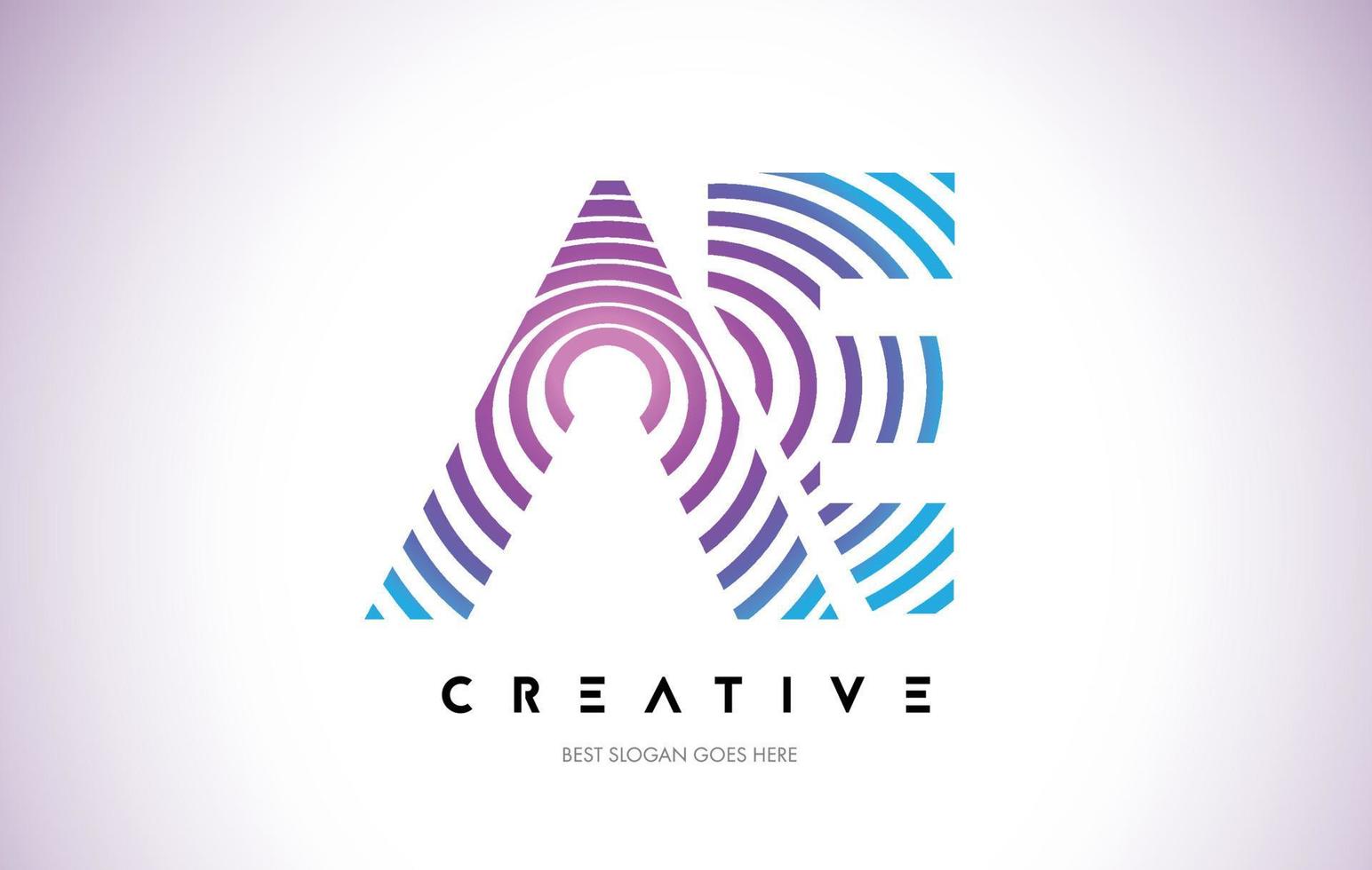 AE Lines Warp Logo Design. Letter Icon Made with Purple Circular Lines. vector