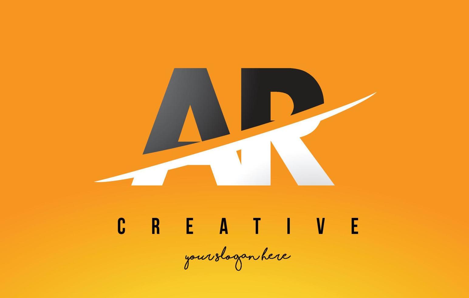 ar ar carta diseño de logotipo moderno con fondo amarillo y swoosh. vector