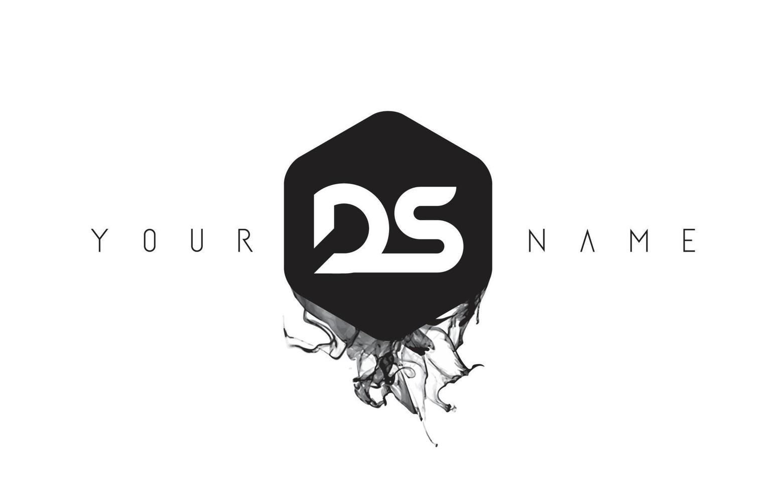 Diseño de logotipo de letra ds con derrame de tinta negra. vector