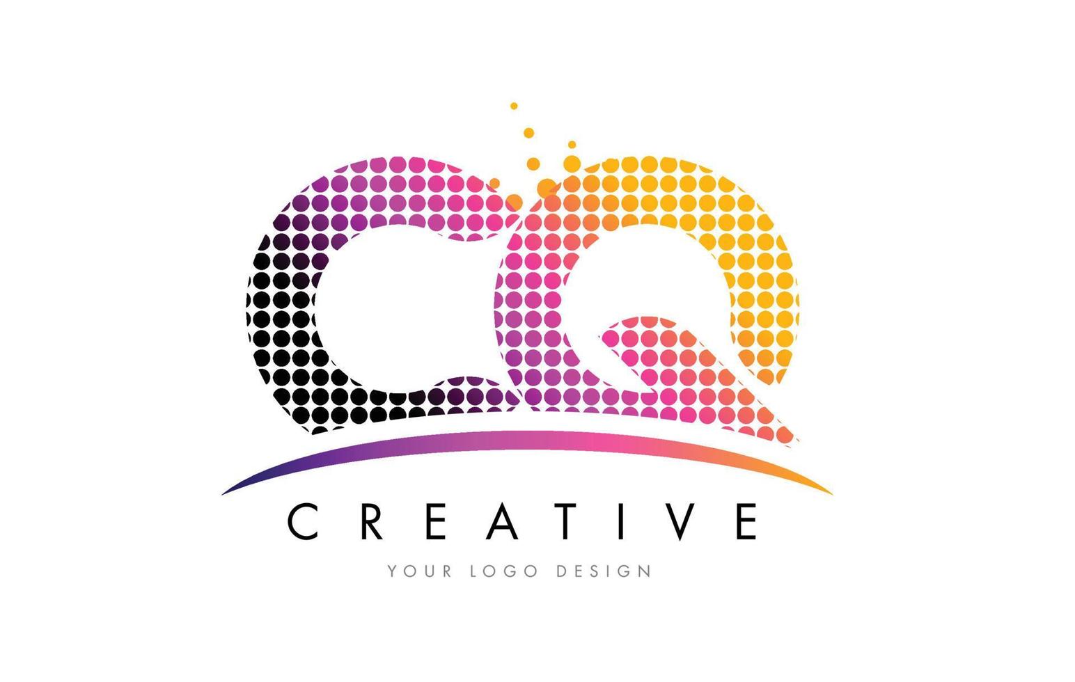 CQ C Q Letter Logo Design with Magenta Dots and Swoosh vector