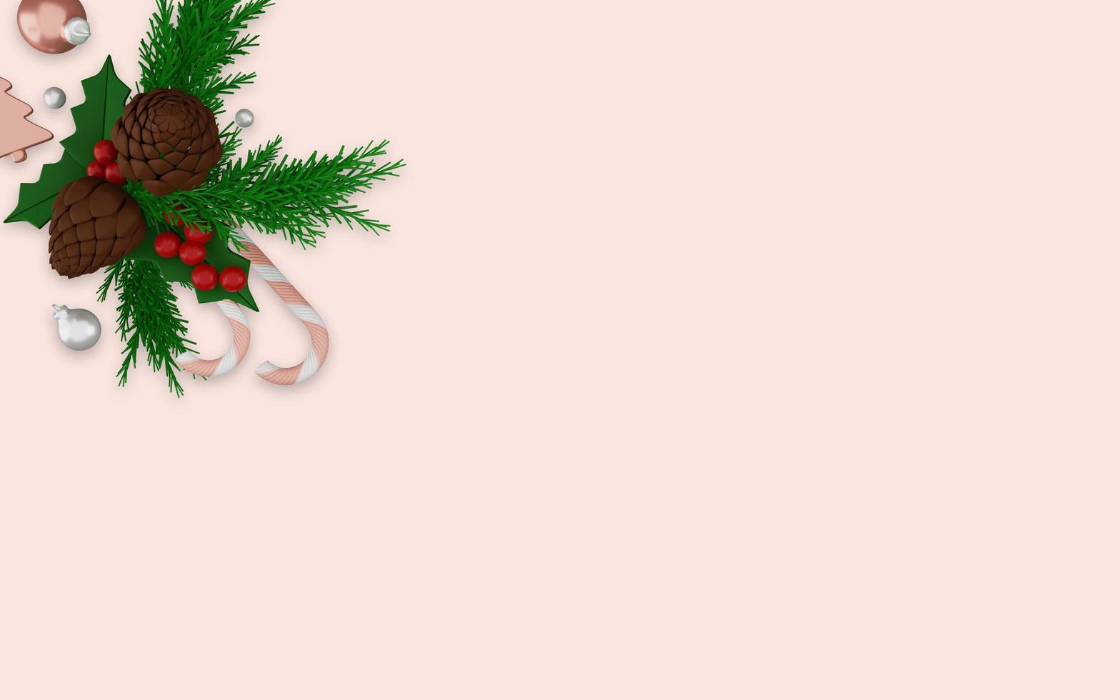 3d rendering of merry christmas ornaments on pink background photo