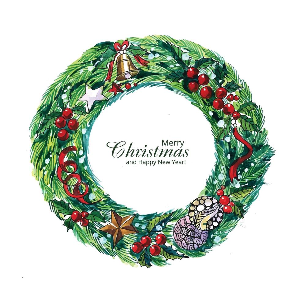 Hand draw artistic christmas wreath celebration card background vector