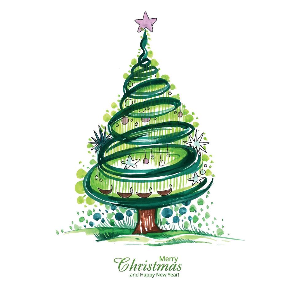 Artistic christmas line tree card design vector