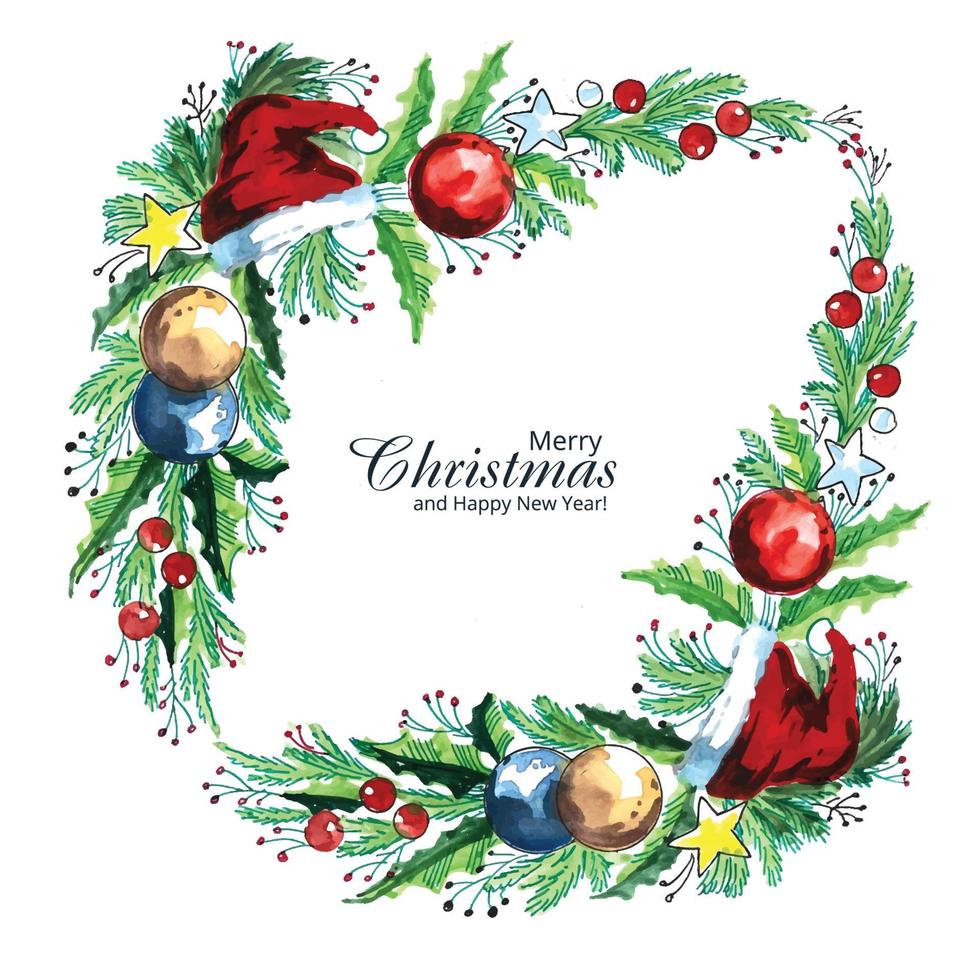 Hand draw artistic christmas decorative elemant wreath card background vector
