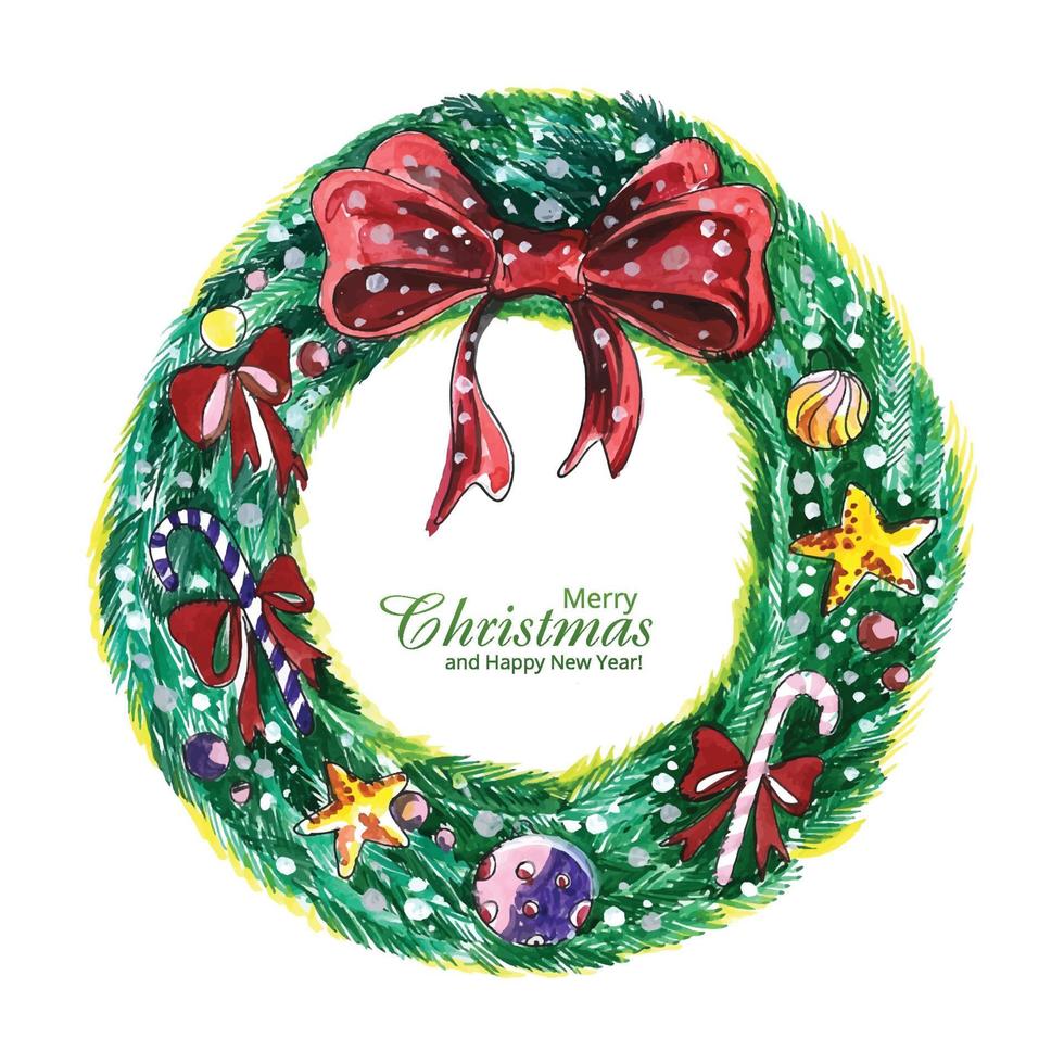 Hand draw artistic circular christmas wreath celebration card background vector