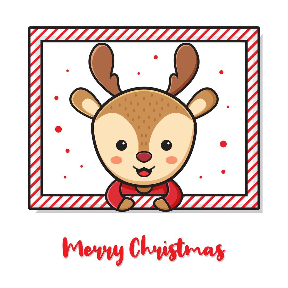 Cute deer greeting merry christmas and happy new year cartoon doodle card background illustration vector