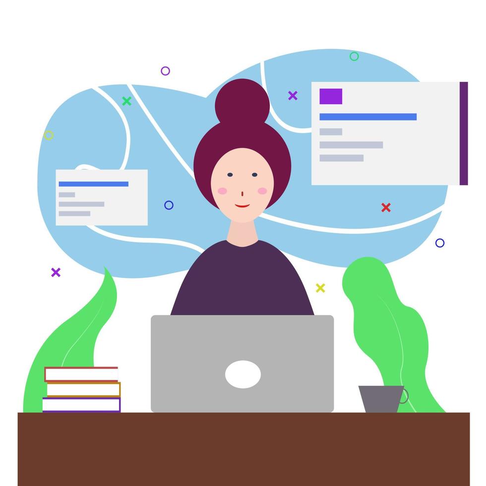 Illustration vector design of freelancer female. Work from home.