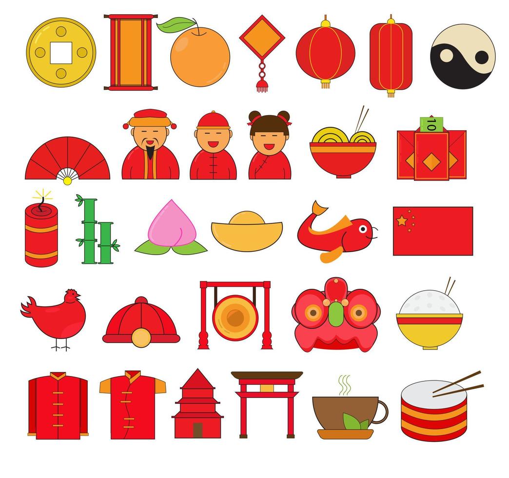 conjunto de iconos de año nuevo chino vector