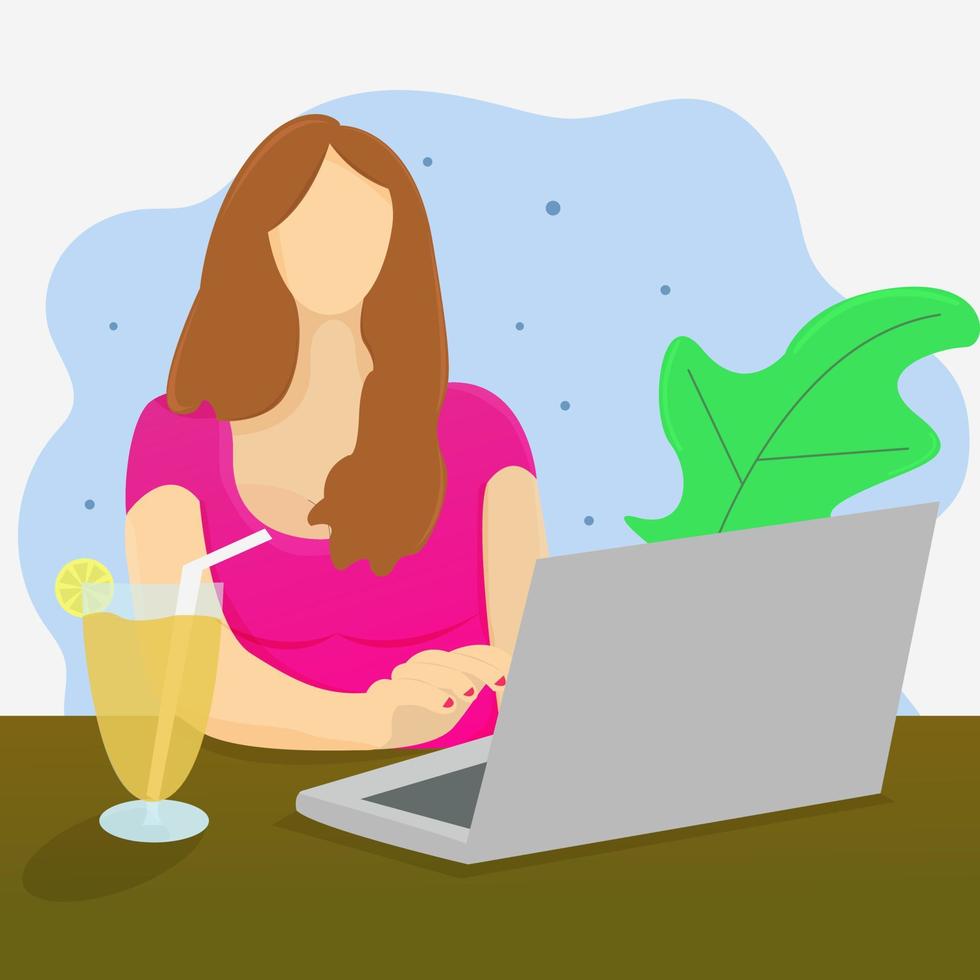 A woman is working with her own laptop vector