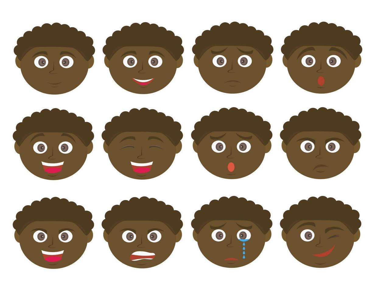Vector boy expression and emoticon. African-American boy.