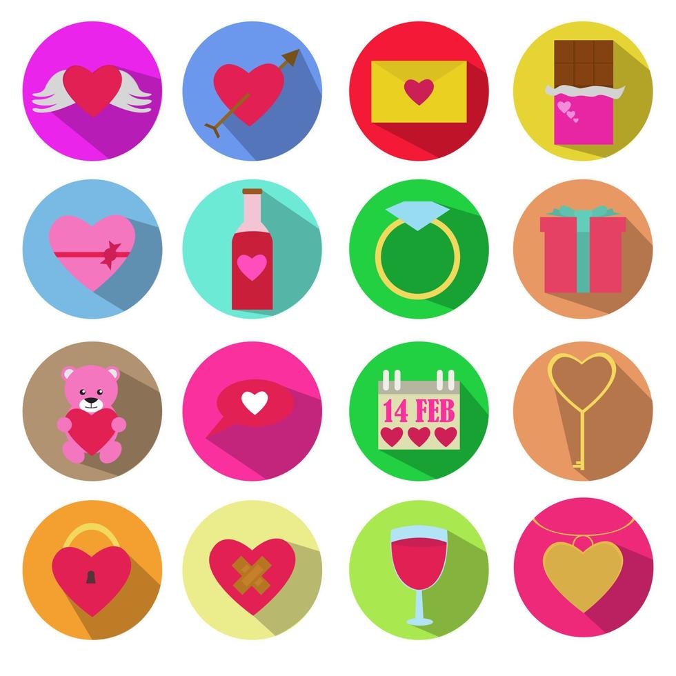 Valentine's Day round icon set. vector