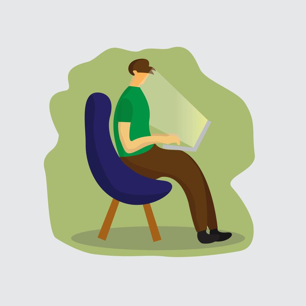 A man who is doing something with his laptop vector illustration